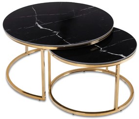 Fekete Márvány/Arany Dohányzóasztal Szett MILANO