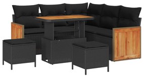 vidaXL Kerti Kanapé Szett 8 pcs Fekete Poli Rattan és Porfestett Acél