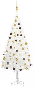 Fehér műkarácsonyfa LED-ekkel és gömbszettel 180 cm