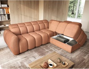 Lazacszínű buklé kinyitható-tárolóhelyes sarokkanapé (jobb oldali-L alakú) Falconn – ELTAP