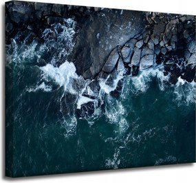 Vászonkép Természet Hullámok Tenger Sziklás Tengerpart Kék Víz 50x40