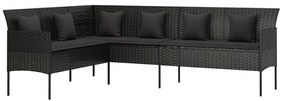6 részes fekete polyrattan kerti étkezőgarnitúra párnákkal