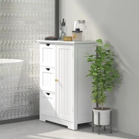HOMCOM Fürdőszobaszekrény, fiókos komód, 3 fiók, polc, MDF, 60 x 30 x 80 cm, fehér