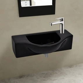 vidaXL Kerámia fürdőszoba mosdókagyló csaptelep lyukkal fekete