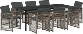 vidaXL Kert étkező szett 9 pcs Szürke polirattan