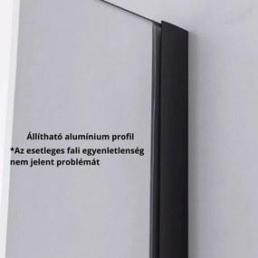 Stuxi Milano Black Walk-in zuhanyfal, 90x200 cm, 8 mm vastag vízlepergető biztonsági üveggel, 200 cm magas, fekete profillal és távtartóval