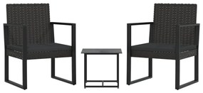 3 részes fekete polyrattan kerti ülőgarnitúra párnákkal