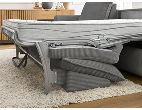 Szürke kordbársony kinyitható sarokkanapé (variálható) Augustin – Bobochic Paris