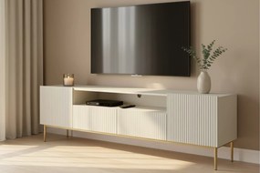 Nicole RTV szekrény 200 cm nyitott polccal és fiókokkal - kasmír / arany lábak