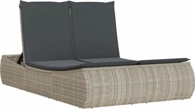 vidaXL világosszürke polyrattan dupla napozóágy párnával