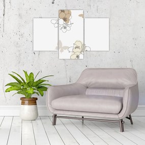 Kép - Bézs virágok pillangóval N⁰2 (90x60 cm)