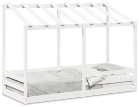 fehér tömör fenyőfa gyerekágy tetővel 75 x 190 cm