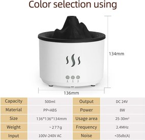 RDF3 aroma diffúzor vulkán formájában - 500 ml - fehér