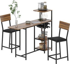 HOMCOM Bárasztal és Bárszék Szett, 2 Bárszékkel, Összecsukható Hátmasszázsos Konyhai Asztal Borosüveg Tartóval, Borral és Polccal, Modern Dizájnú Pult