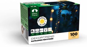 Dekortrend Napelemes LED kötél fényfüzér, 100 led, meleg fehér, 8m