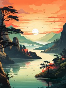 Poszter 60x80cm Lenyugvó nap a Csendes-tónál