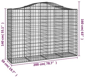 íves horganyzott vas gabion kosár 200x50x140/160 cm