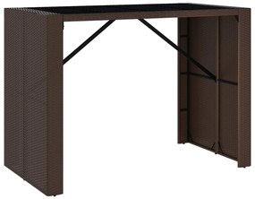 vidaXL barna polyrattan kerti asztal üveglappal 145 x 80 x 110 cm