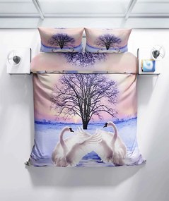 3D ágynemű polipamut Hattyúk TiaHome - 1x Párna 90x70cm, 1x Paplan 140x200cm