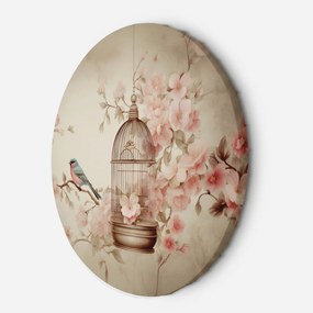 Gario Kerek vászonkép Irágok, madárkalitka és színes madár Méret: 40 x 40 cm