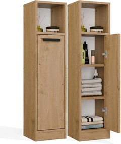 MEXY 1D fürdőszoba szekrény 25.5x24x102 cm, tölgy-fekete