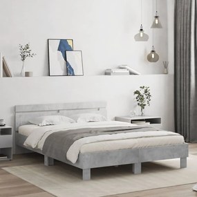 betonszürke ágykeret fejtámlával és LED-del 140x190 cm