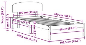 Fehér Ágykeret Fejtámlával 100x200 cm Tömör Fa Fenyő