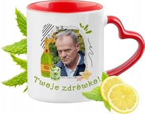 Donald Tusk Piros Bögre Szív Alakú Füllel Ajándék