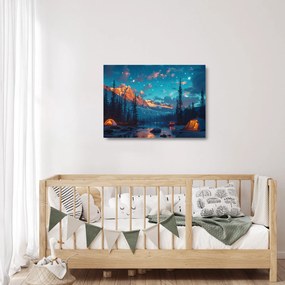 Üveg kép - Kempingezés a hegyekben (70x50 cm)