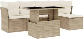 vidaXL 6 részes bézs polyrattan kerti ülőgarnitúra párnával