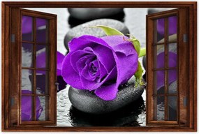 Poszter 60x40 Lila rózsa kövek