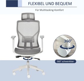 Vinsetto Ergonomikus irodai szék, derékpárna, 3D kartámaszok, ergonomikus, hálós szövet, szürke.