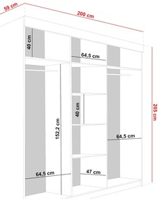 Bill 2 200 Tolóajtós Szekrény 200cm, Fehér-Grafit