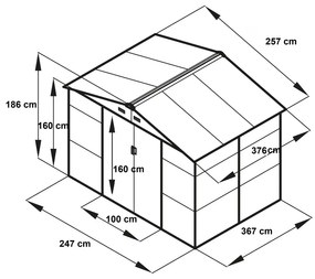 Kerti fém tároló ház 257 x 376 x 188 cm, 9,7 m² GH812