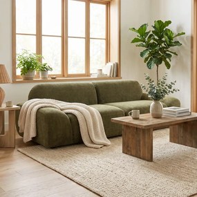 HOMCOM kanapé 3 személyes, lekerekített és keret nélküli, 244 x 95 x 70 cm, sötétzöld