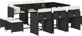 vidaXL 11 részes fekete polyrattan kerti étkezőgarnitúra párnákkal