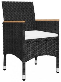 3 részes fekete polyrattan és akácfa bisztrószett