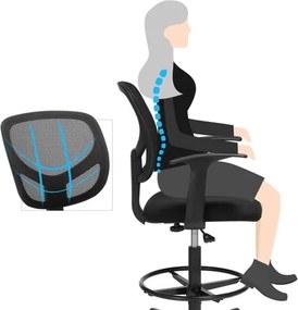 Ergonomikus irodai szék kartámaszokkal, magas forgó szék 55-75 cm ülésmagasság, fekete
