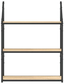 3 szintes sonoma tölgy színű szerelt fa fali polc 60x21x78,5 cm
