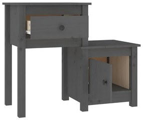 Szürke tömör fenyőfa éjjeliszekrény 79,5 x 38 x 65,5 cm