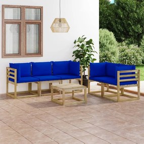 vidaXL 6 részes kerti ülőgarnitúra kék párnákkal