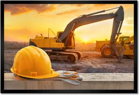 Poszterek keretben 60x40 Sárga bukósisak a kotrógép hátterében