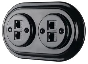 Bohemia-Design - Porcelán retro Ethernet csatlakozó kerettel, 2× CAT5e, fekete