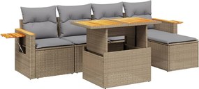 vidaXL 6 részes bézs polyrattan kerti ülőgarnitúra párnával