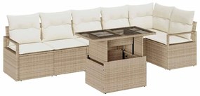 vidaXL Kerti Kanapé Szett párnával 7 pcs Bézs Poli rattan