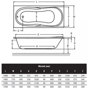 Malawi egyenes kádtest 150, lábbal