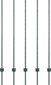 vidaXL Kerítésoszlop 5 pcs Zöld 140 cm Acél
