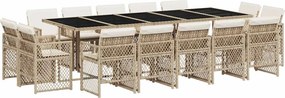 vidaXL 15 részes bézs polyrattan kerti étkezőgarnitúra párnákkal