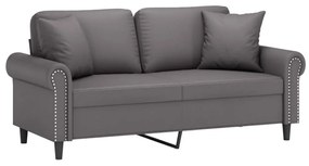 vidaXL 2 személyes szürke műbőr kanapé díszpárnákkal 140 cm