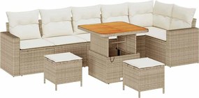 vidaXL Kerti Kanapé Szett 9 pcs Bézs polirattan